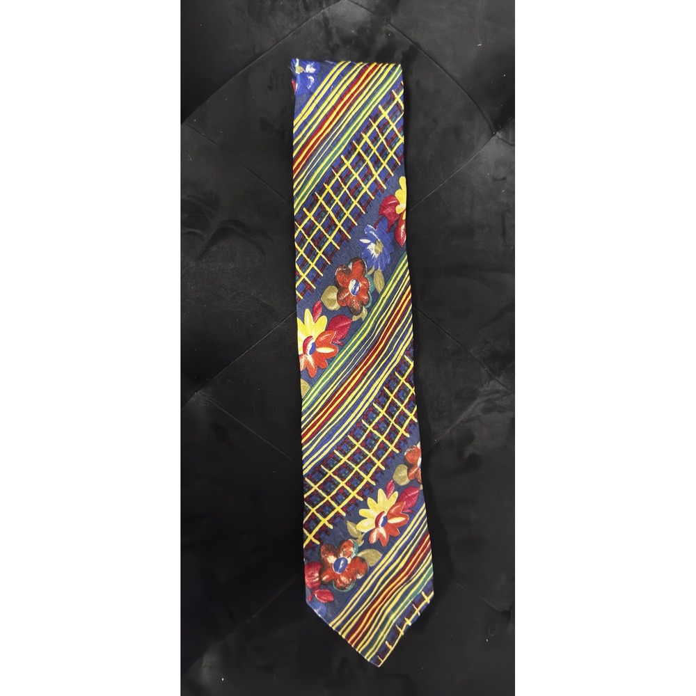 Joop! Mens Silk Necktie Navy Blue Floral Striped Pattern Designer Vintage Tie